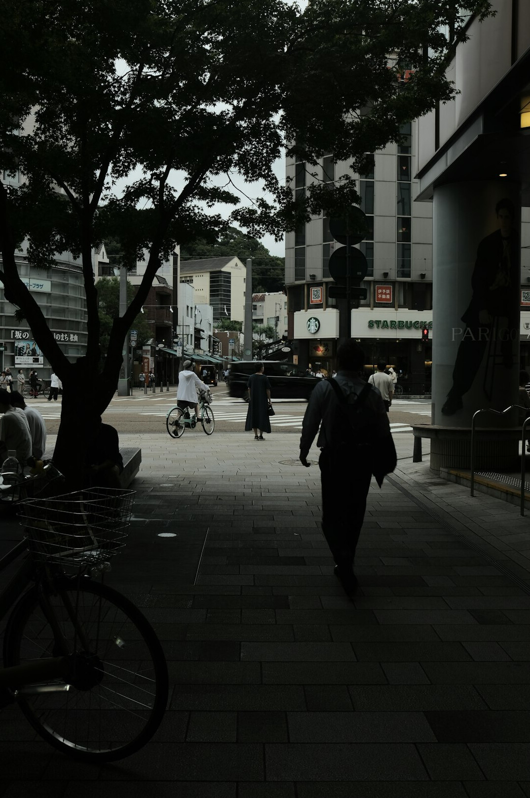 person walking in city street