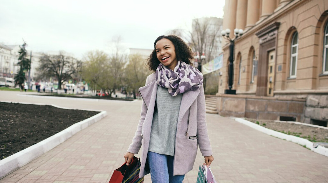 woman walking in city street